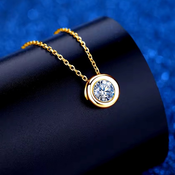 Classic DColor Moissanite0.5ct Stud Necklace 18KGold Plated 925SterliS-Certified - Picture 7 of 8